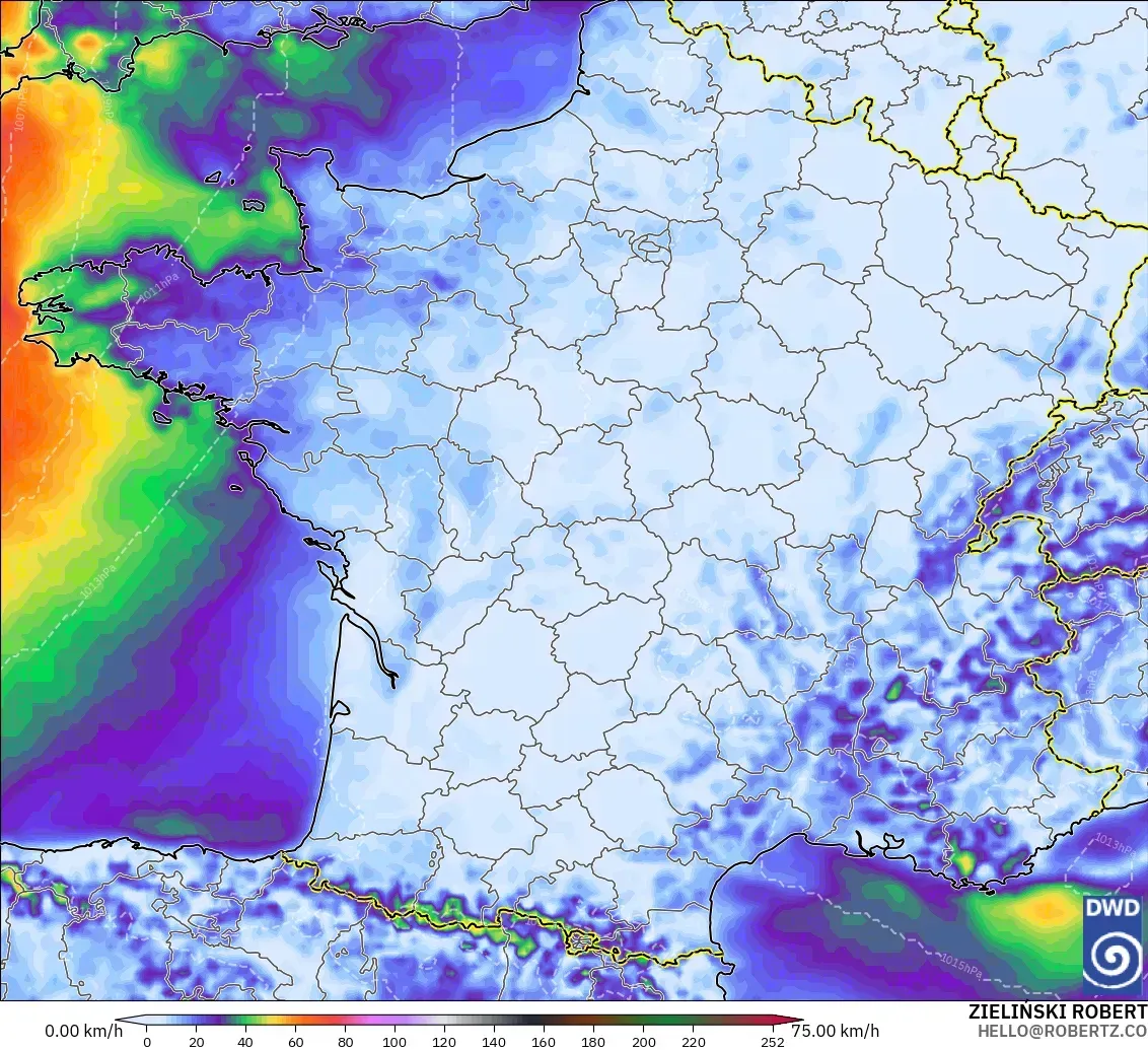 ICON modelo - Francia, Ráfagas de viento