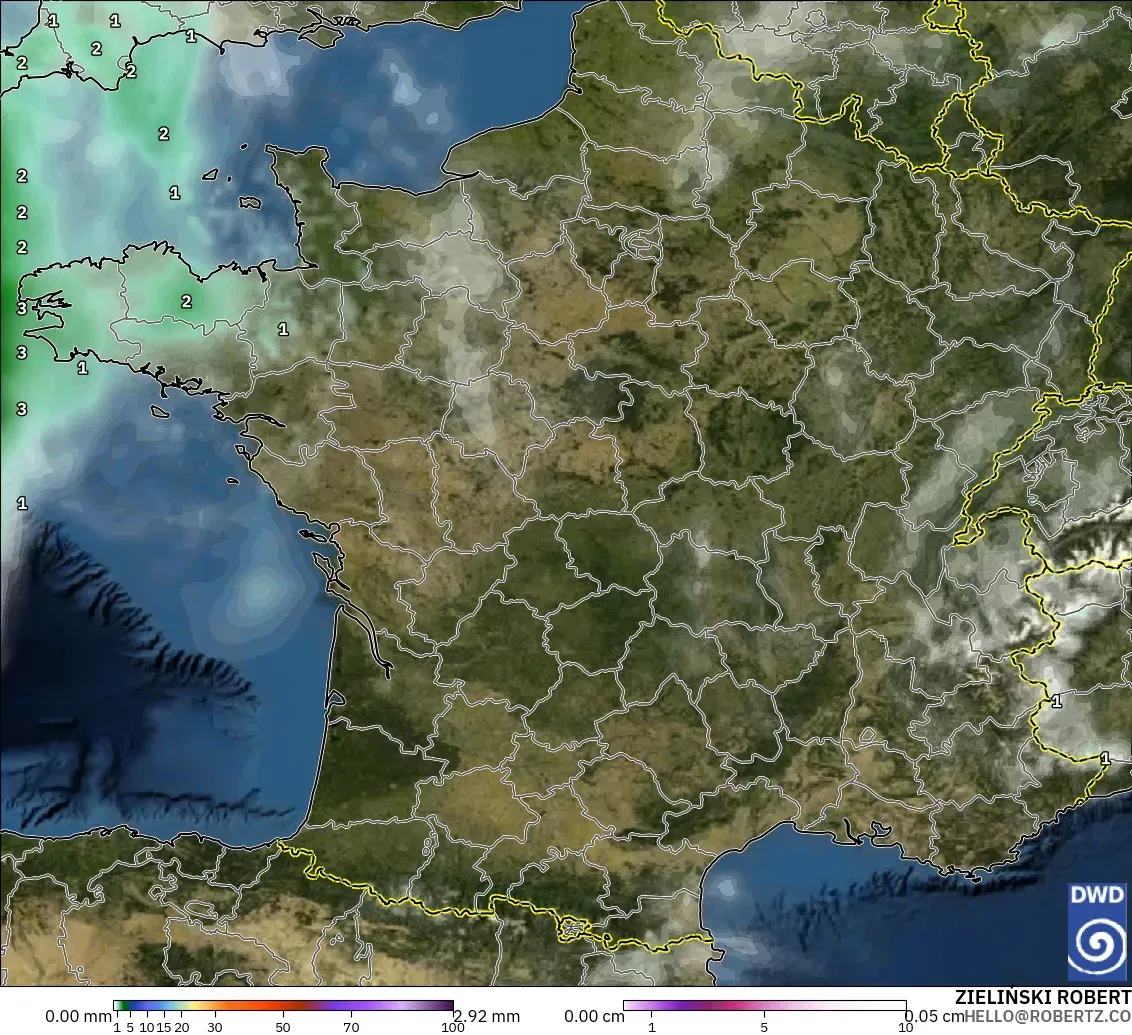 ICON modelo - Francia, Precipitación, nubes y presión