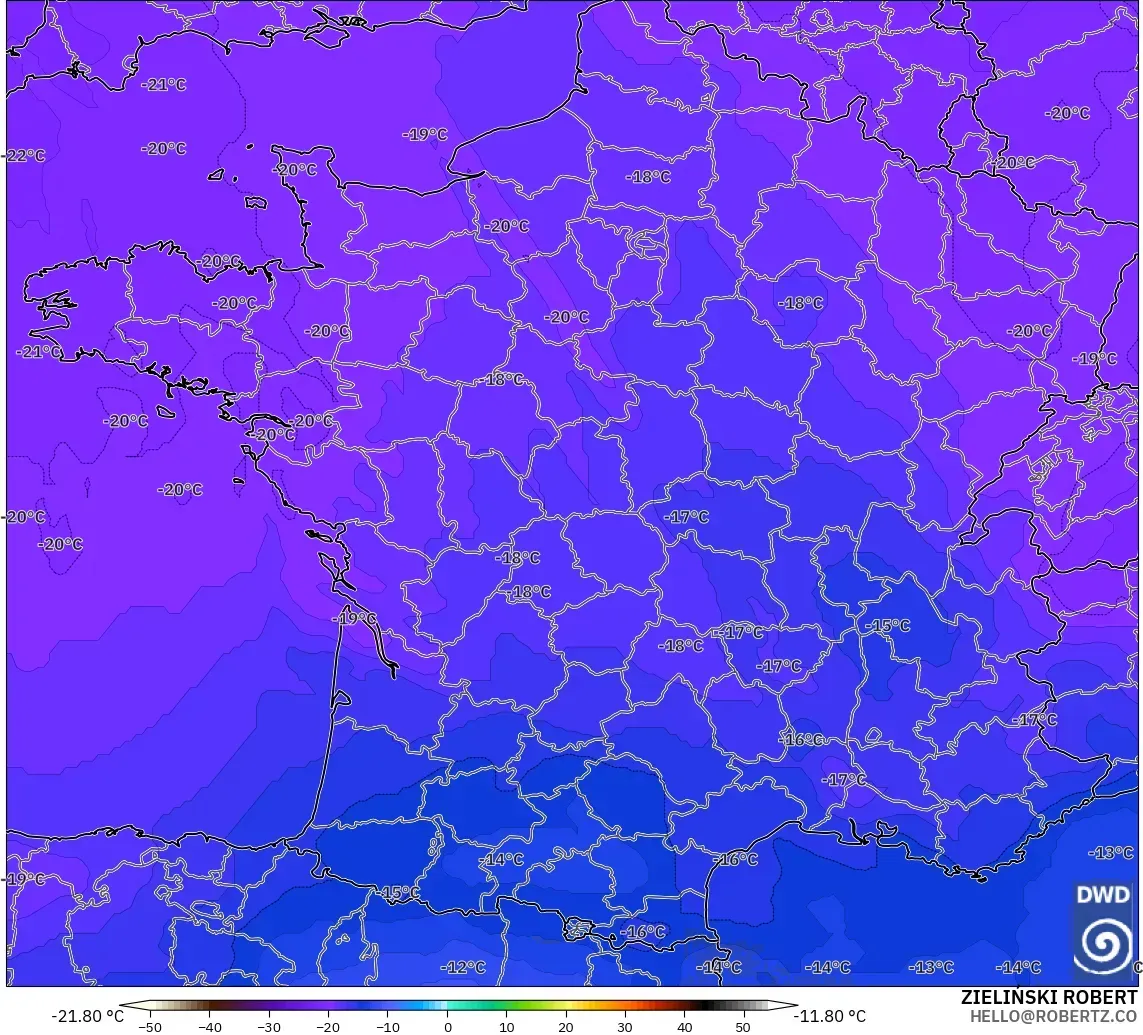 ICON modelo - Francia, Temperatura a 500 hPa