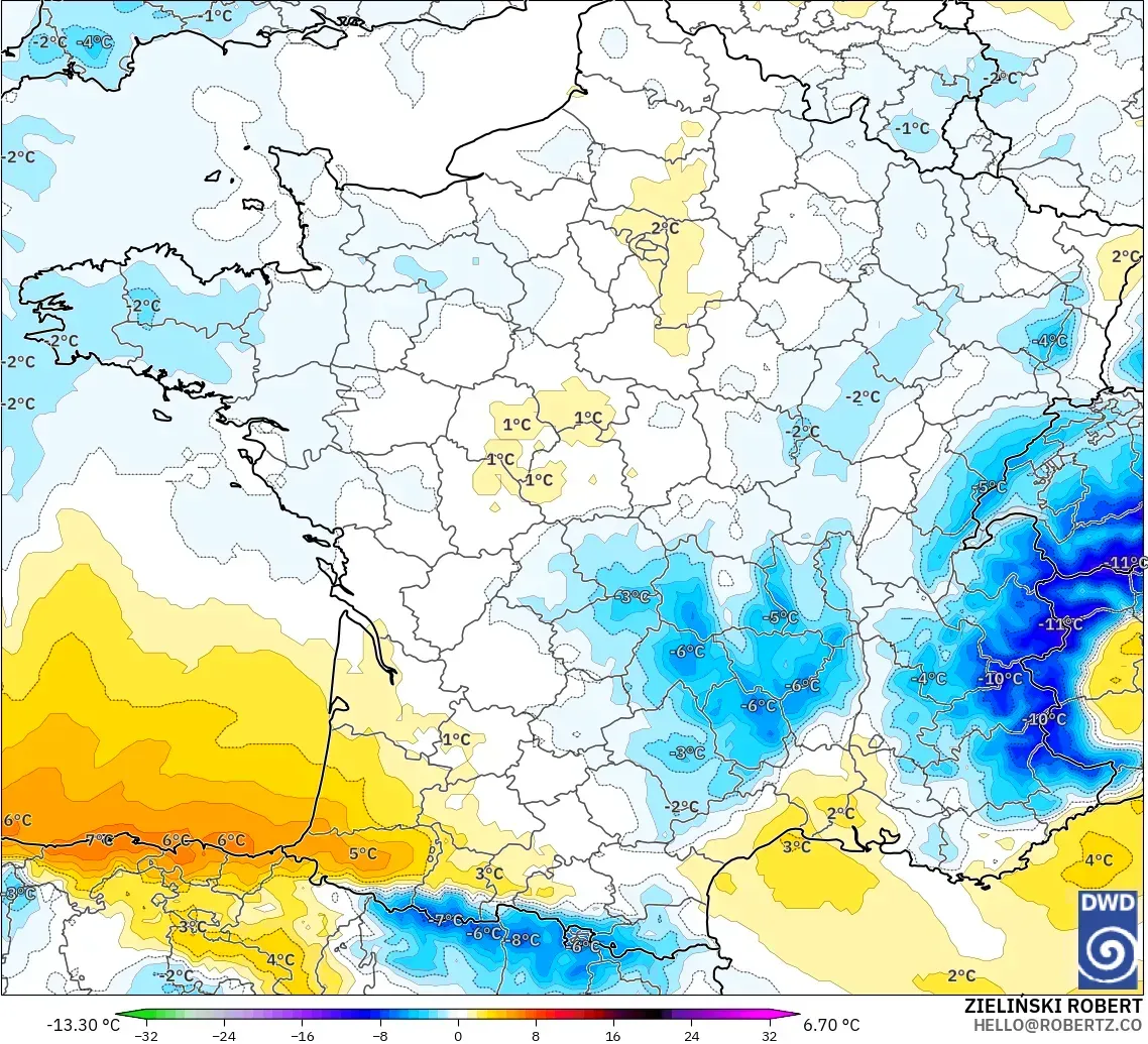 ICON modelo - Francia, Anomalía de temperatura a 850 hPa