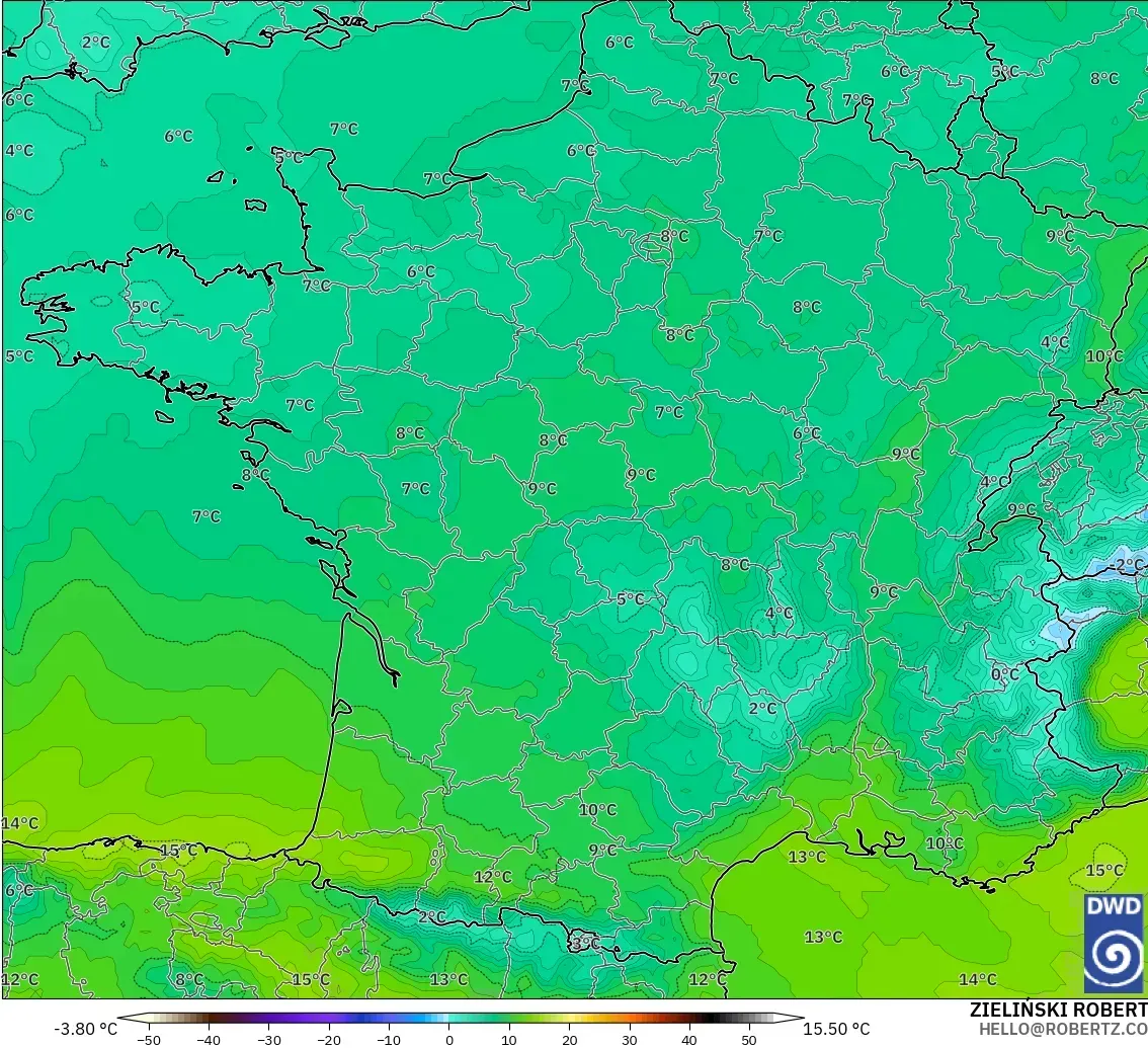 ICON modelo - Francia, Temperatura a 850 hPa