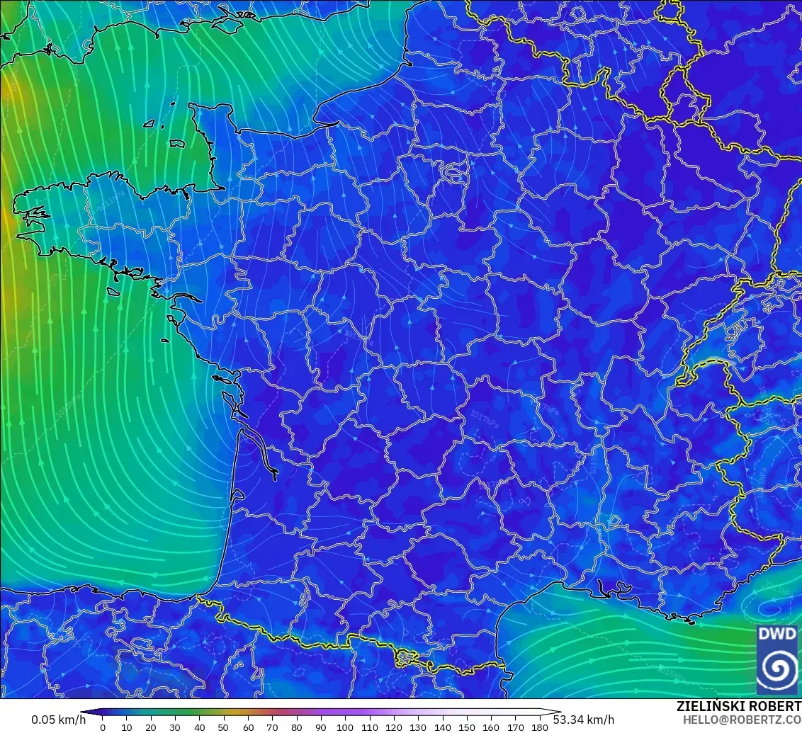 ICON modelo - Francia, Viento a 10 m