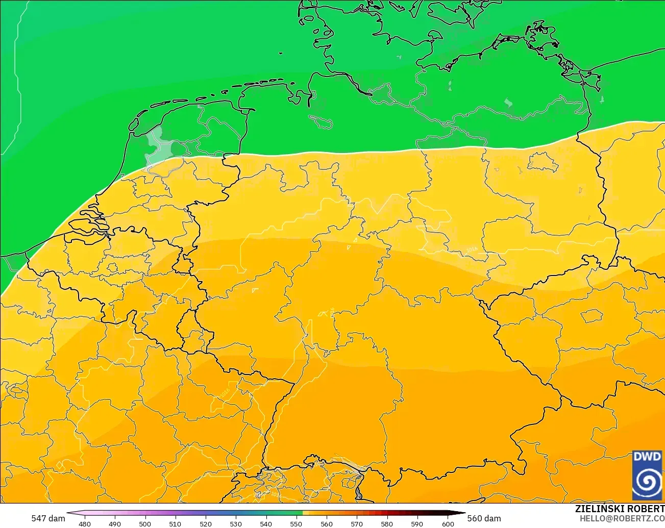 ICON modelo - Alemania, Altura geopotencial a 500 hPa