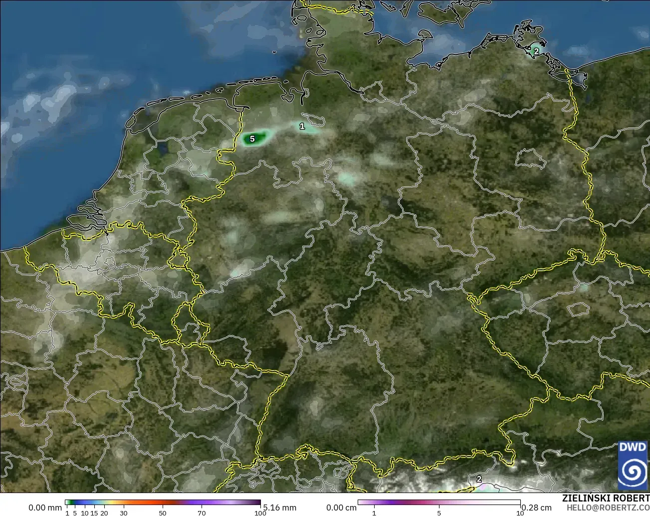 ICON modelo - Alemania, Precipitación, nubes y presión