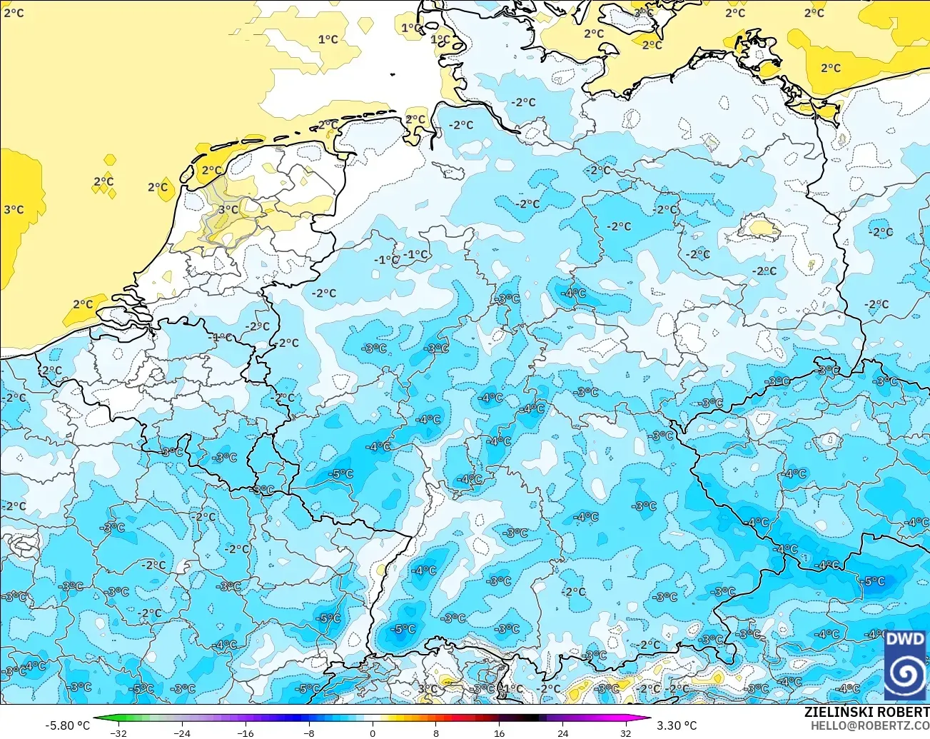 ICON modelo - Alemania, Anomalía de temperatura a 2 m