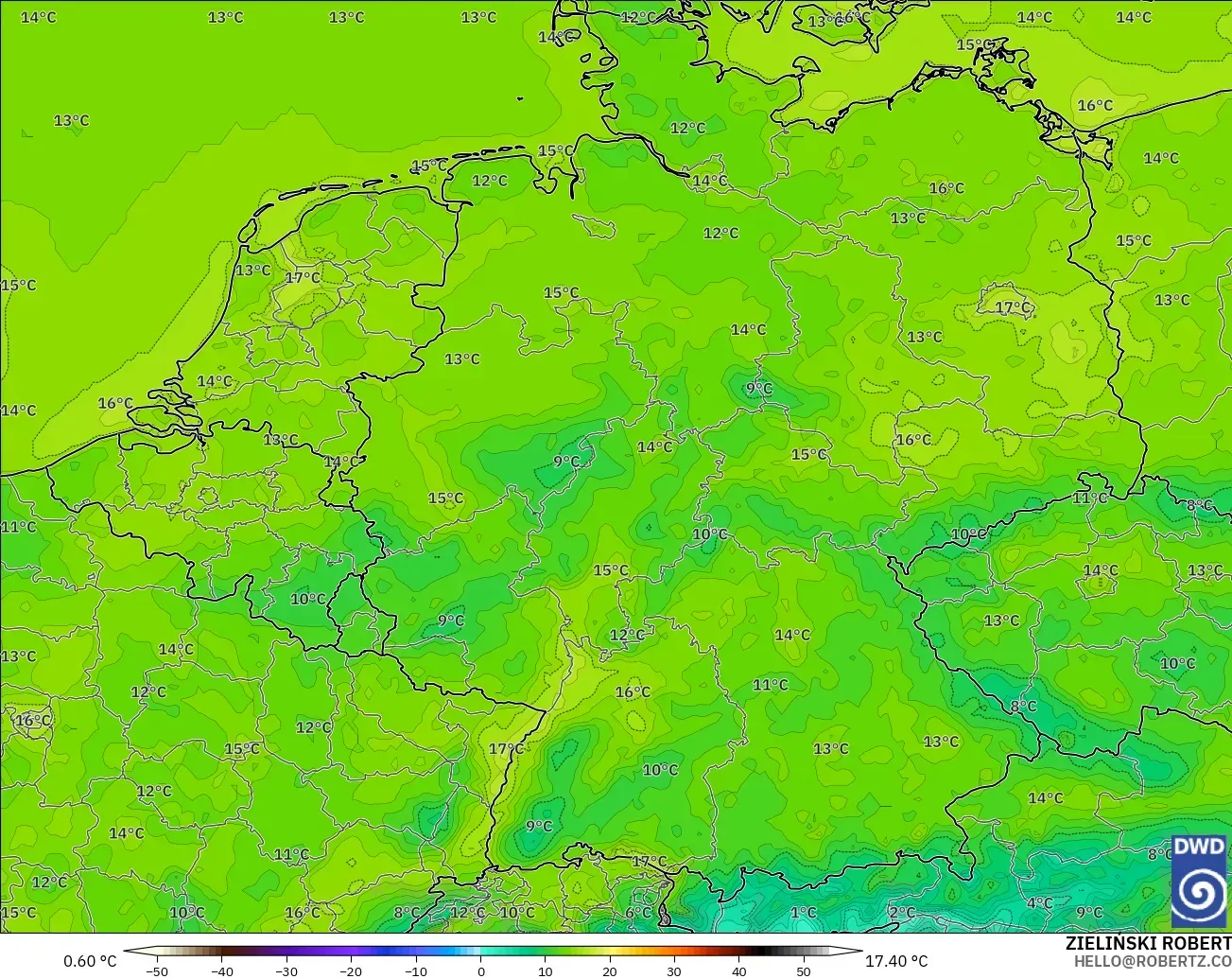 ICON modelo - Alemania, Temperatura a 2 m