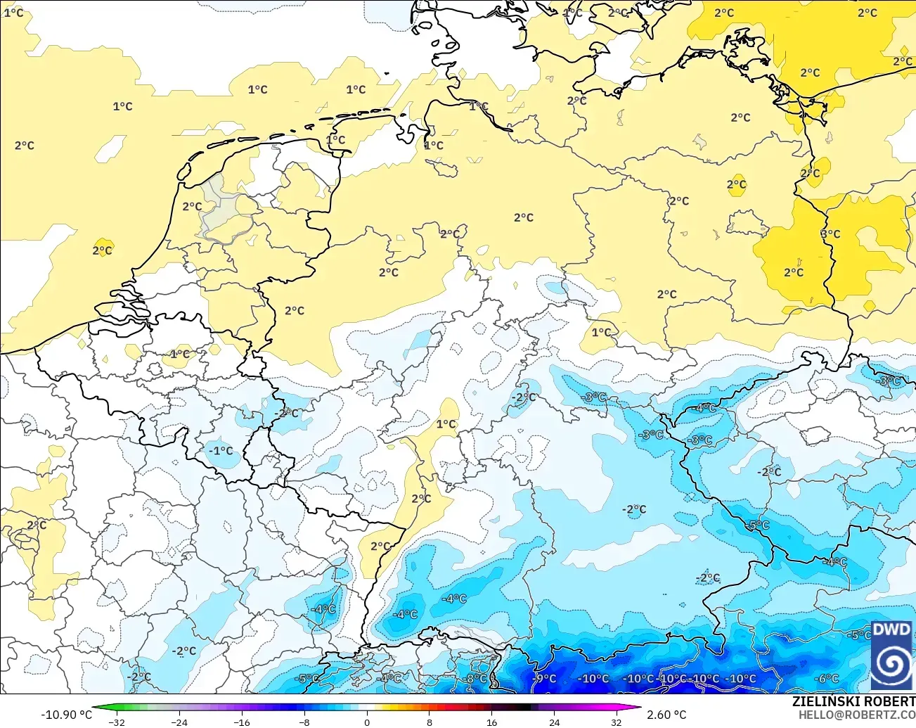 ICON modelo - Alemania, Anomalía de temperatura a 850 hPa
