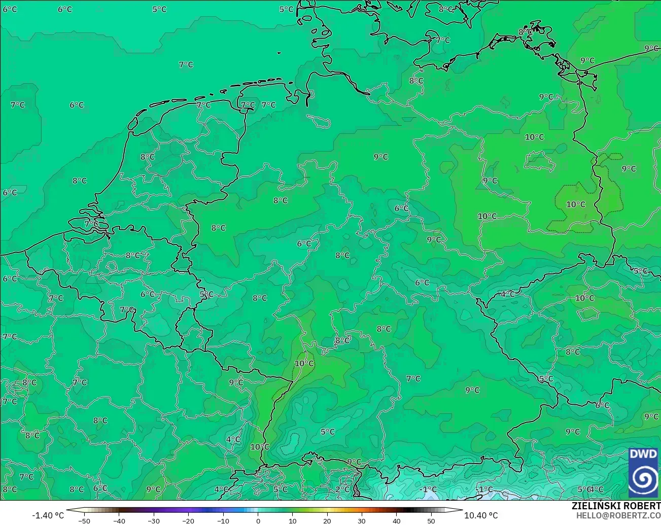 ICON modelo - Alemania, Temperatura a 850 hPa