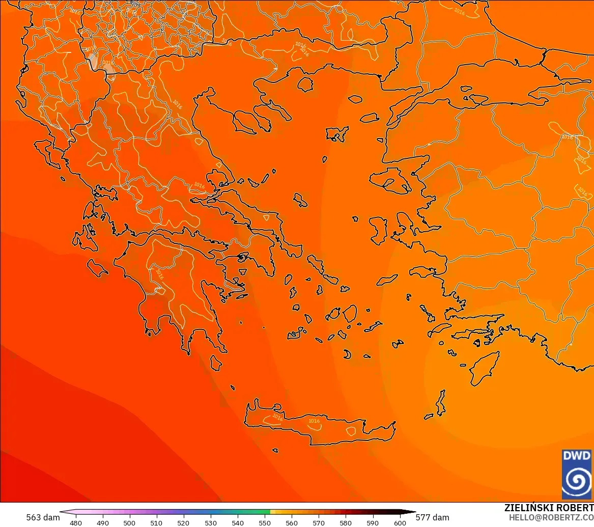 ICON modelo - Grecia, Altura geopotencial a 500 hPa