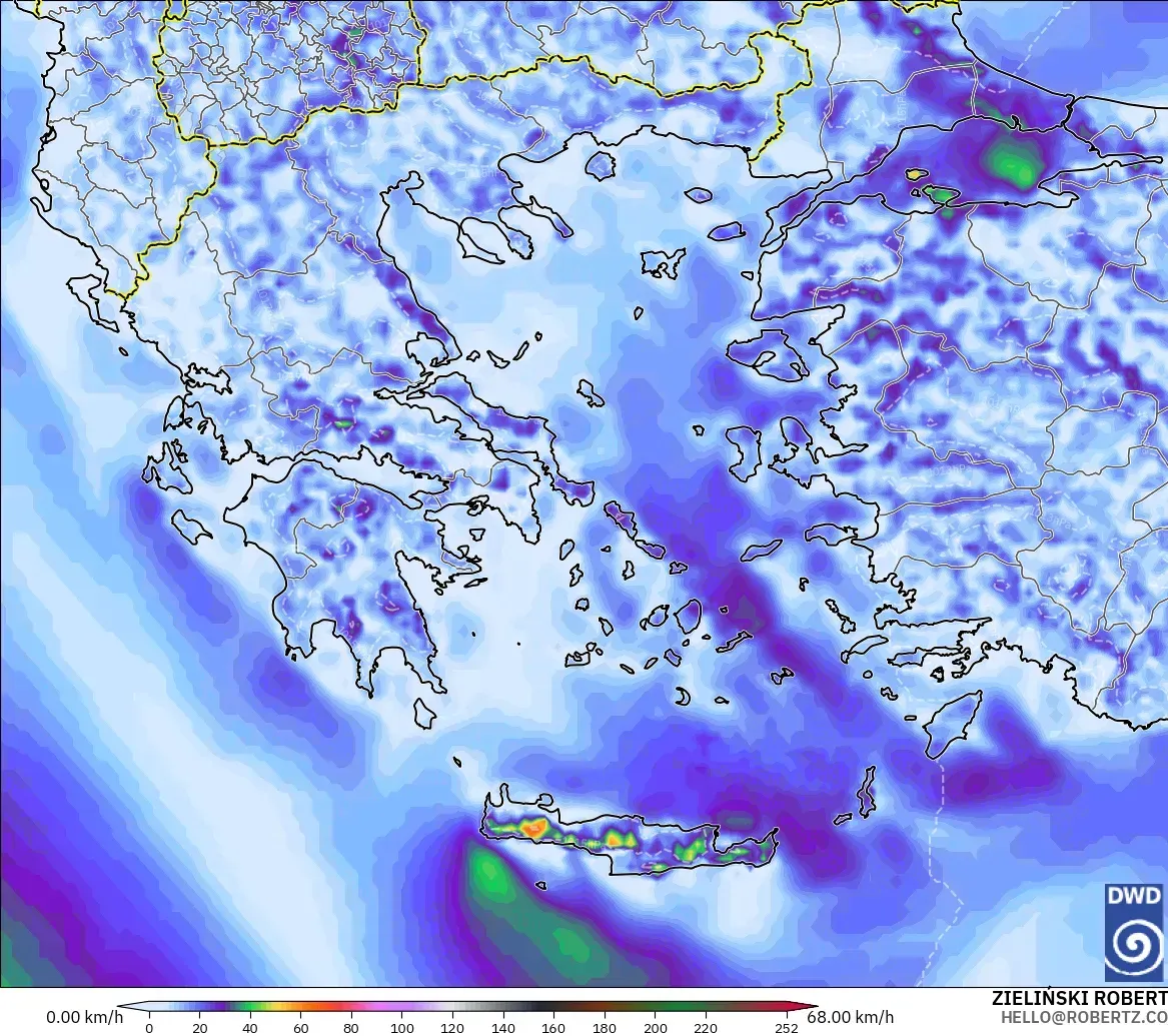 ICON modelo - Grecia, Ráfagas de viento