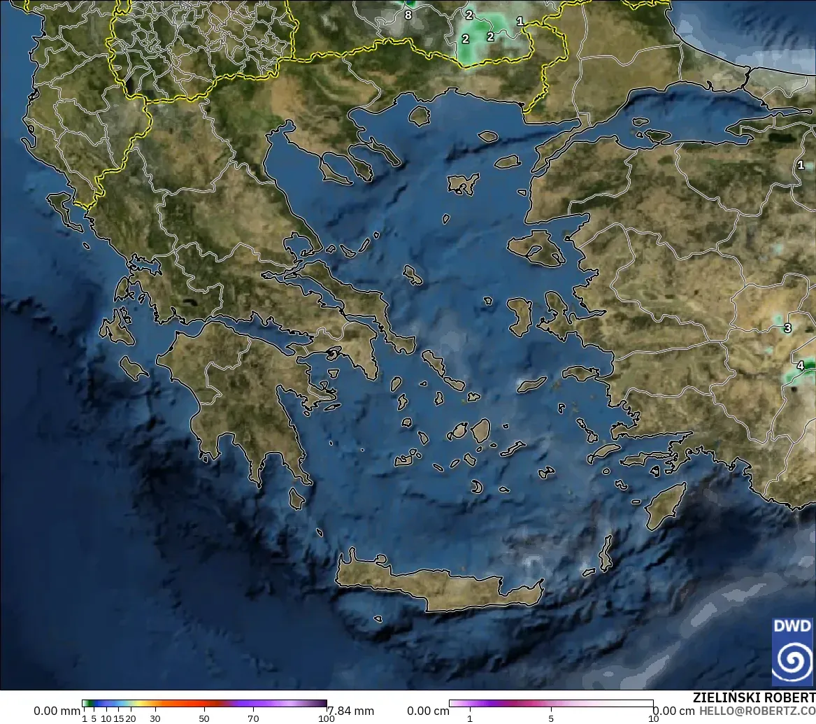 ICON modelo - Grecia, Precipitación, nubes y presión