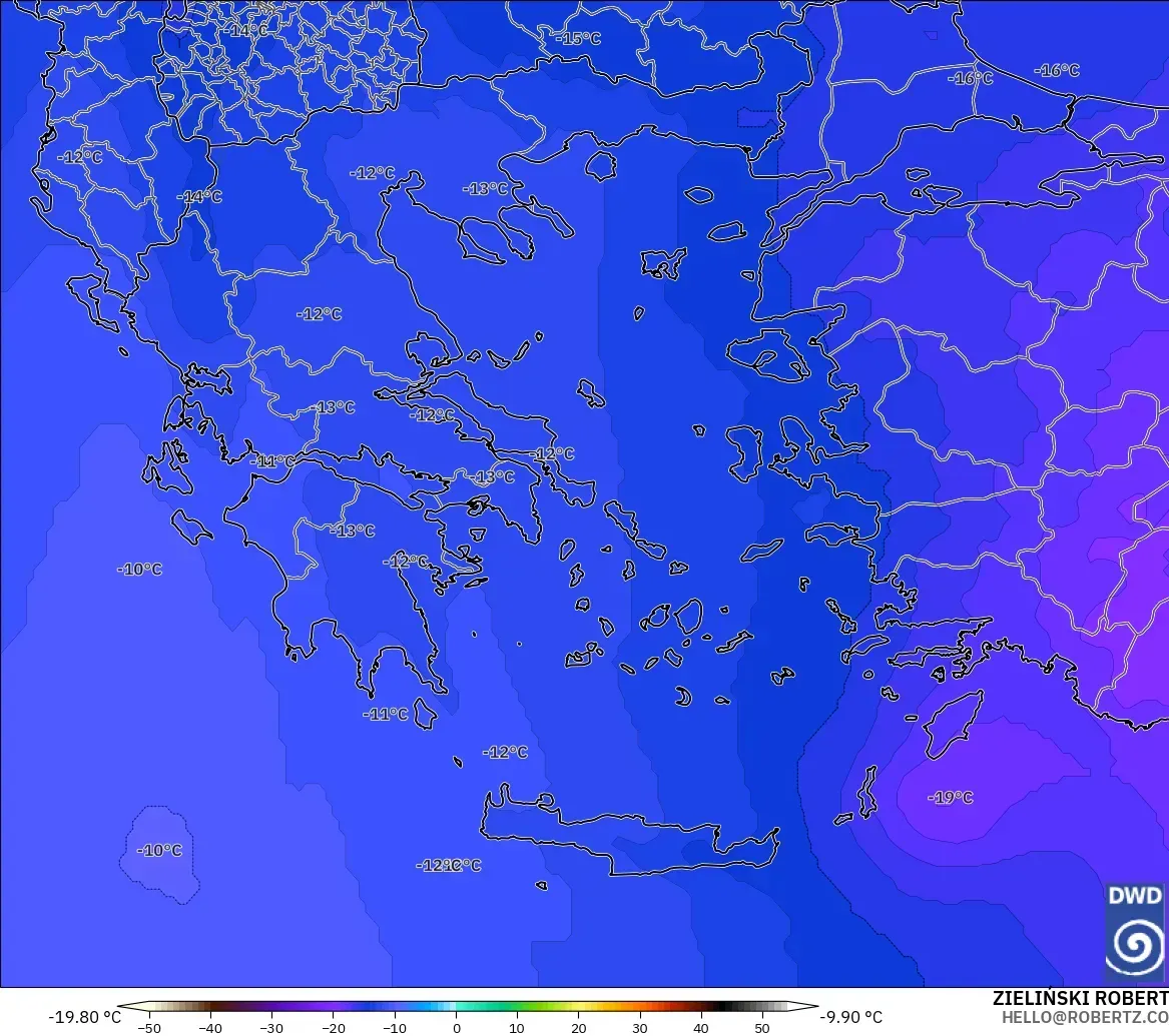 ICON modelo - Grecia, Temperatura a 500 hPa