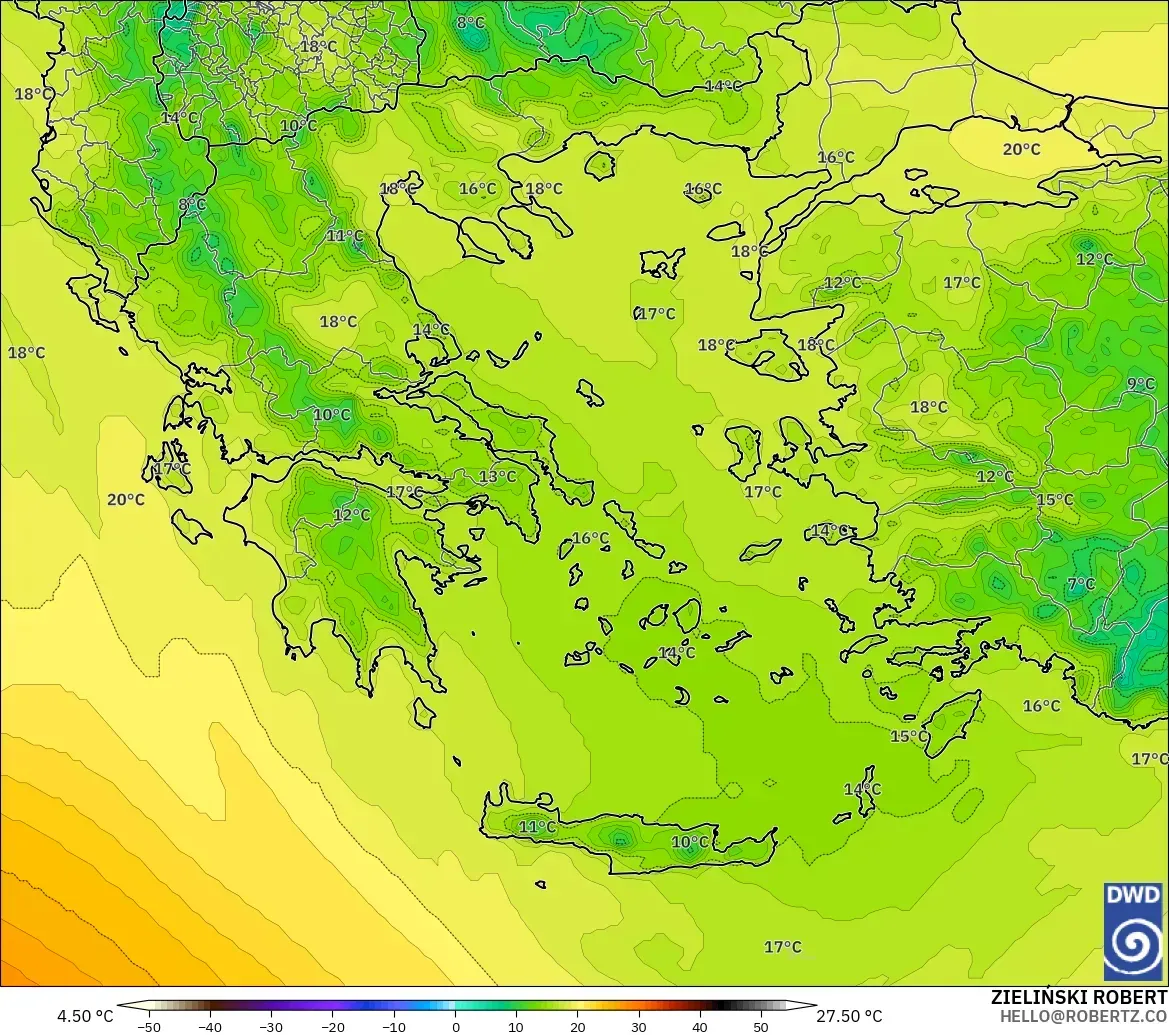 ICON modelo - Grecia, Temperatura a 850 hPa