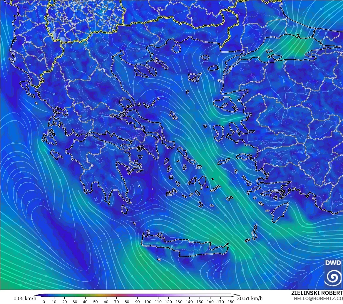 ICON modelo - Grecia, Viento a 10 m