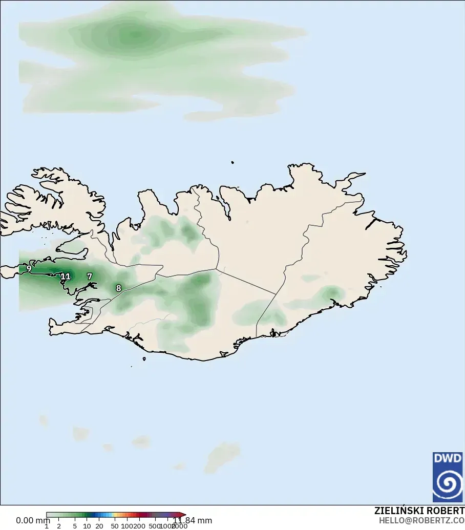 ICON modelo - Islandia, Acumulación de precipitación