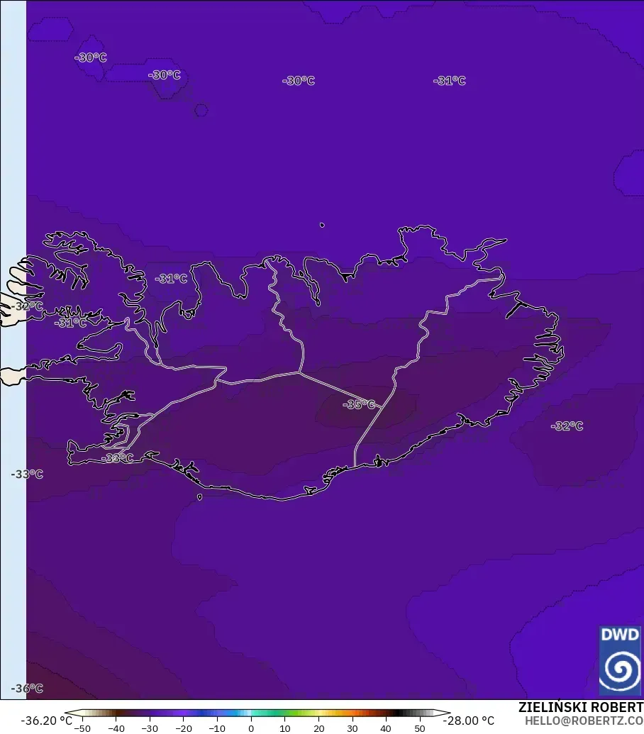 ICON modelo - Islandia, Temperatura a 500 hPa