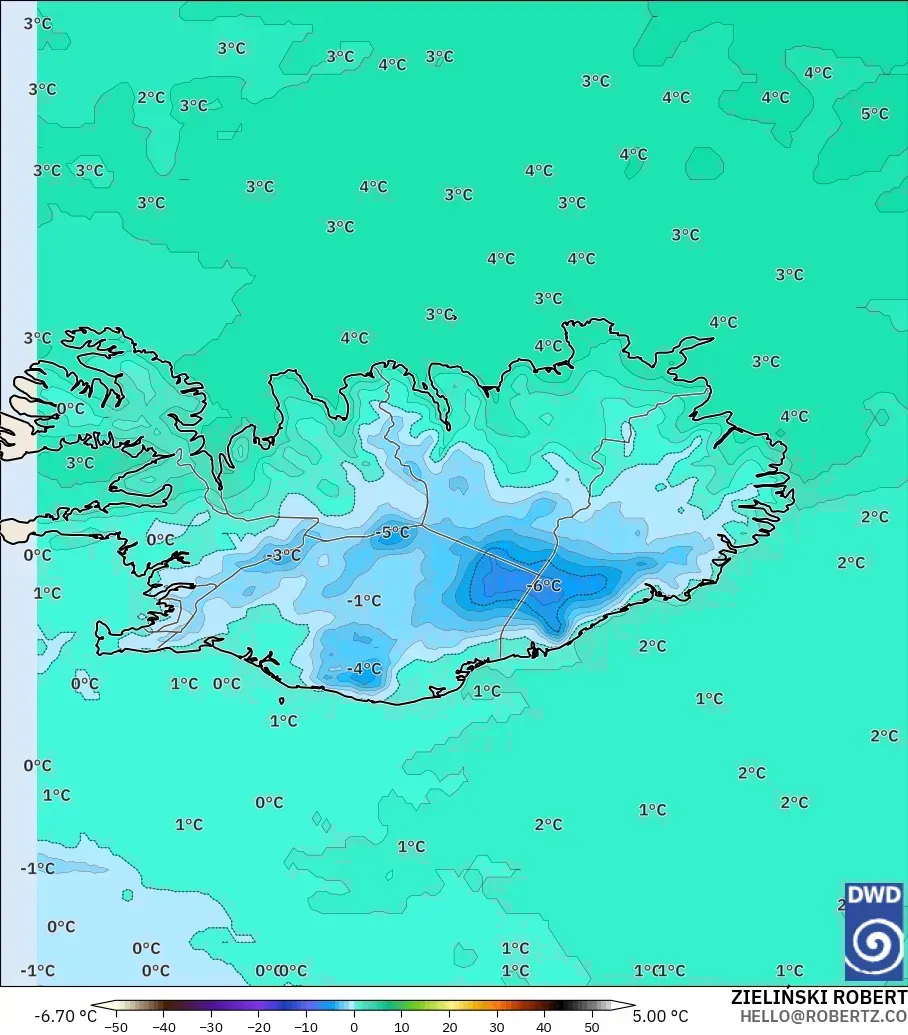 ICON modelo - Islandia, Temperatura a 850 hPa