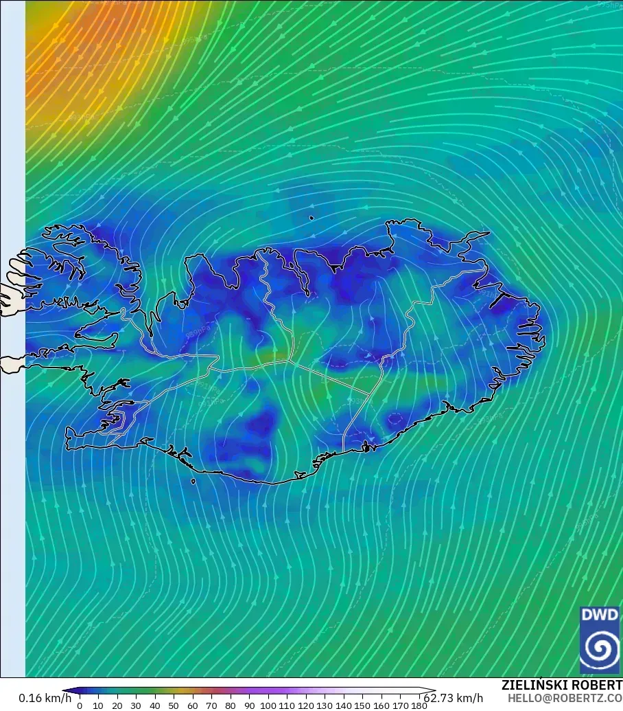 ICON modelo - Islandia, Viento a 10 m