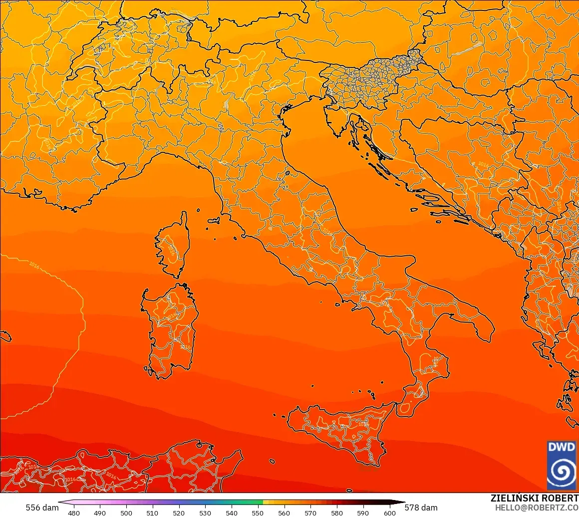 ICON modelo - Italia, Altura geopotencial a 500 hPa