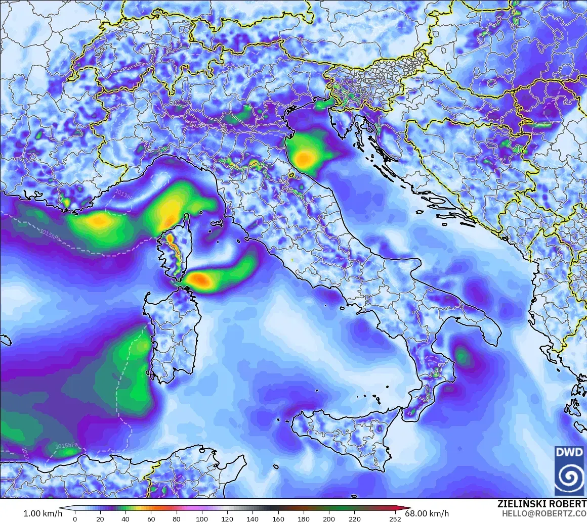 ICON modelo - Italia, Ráfagas de Viento Máximas