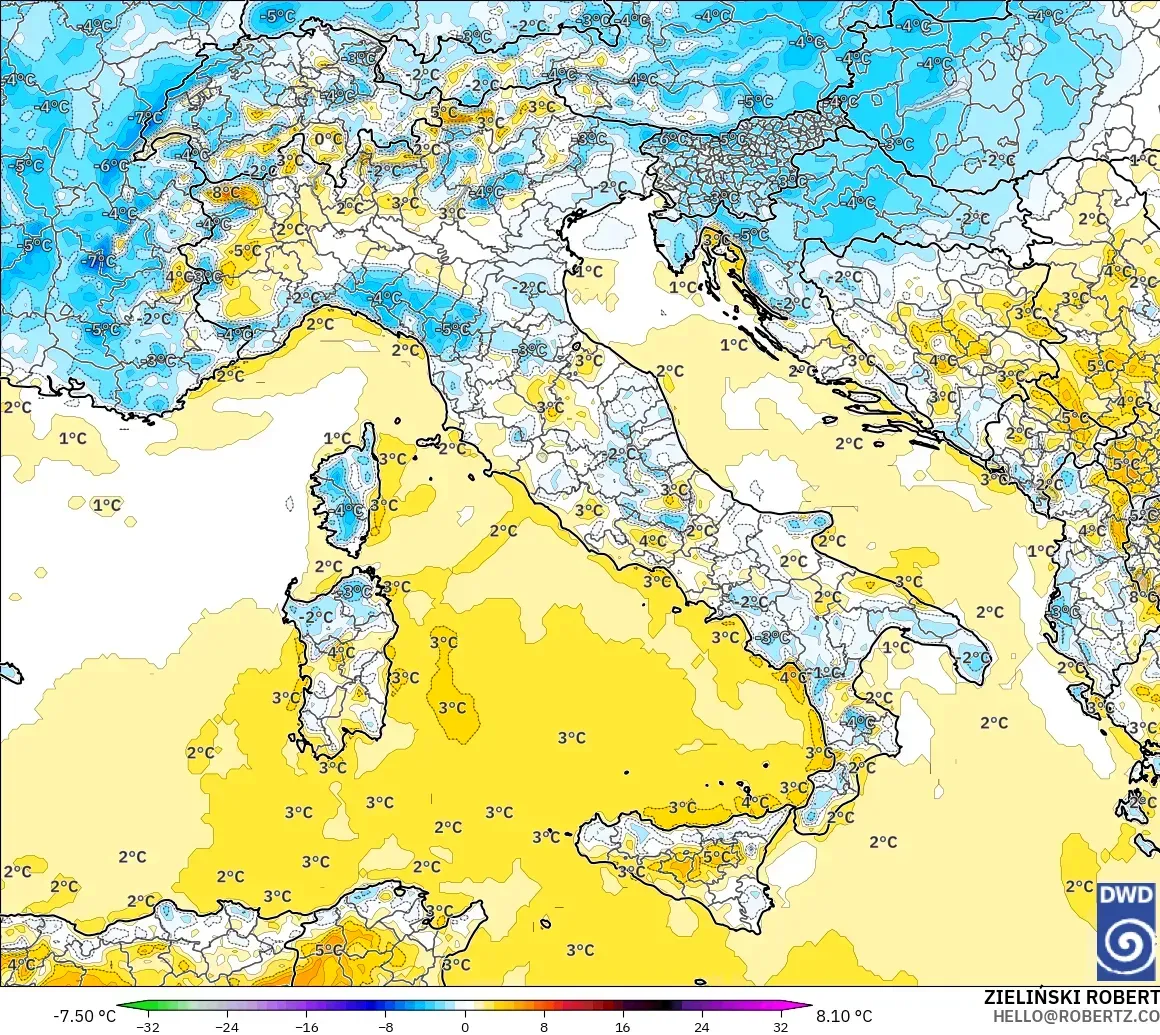 ICON modelo - Italia, Anomalía de temperatura a 2 m