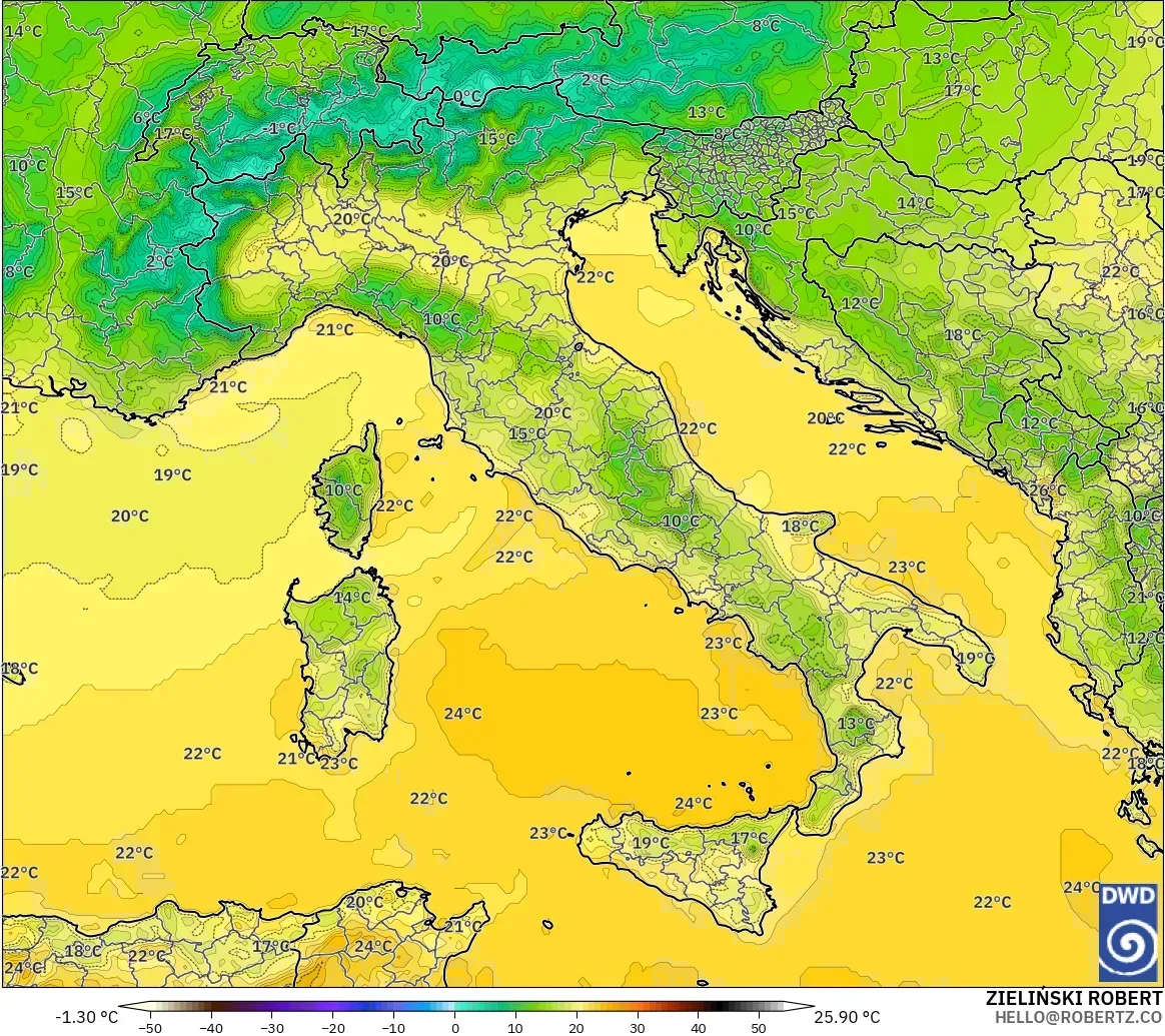 ICON modelo - Italia, Temperatura a 2 m