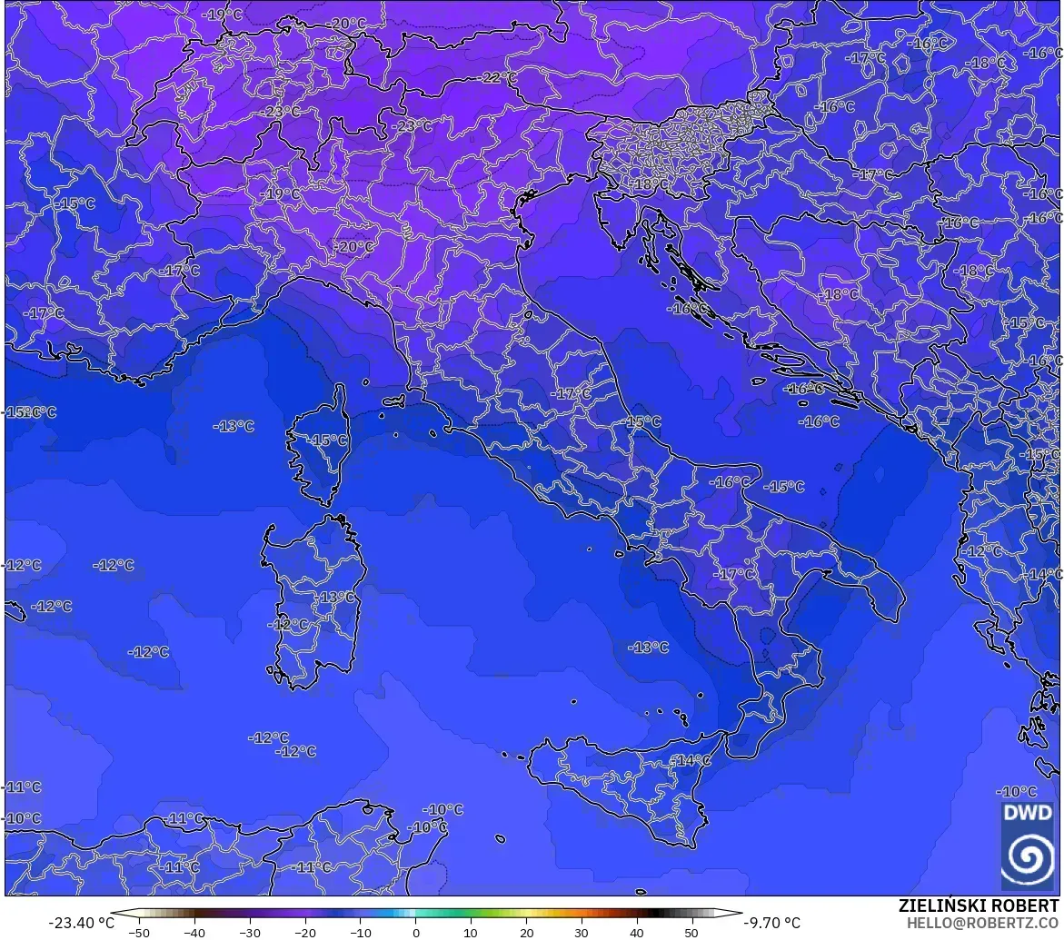 ICON modelo - Italia, Temperatura a 500 hPa