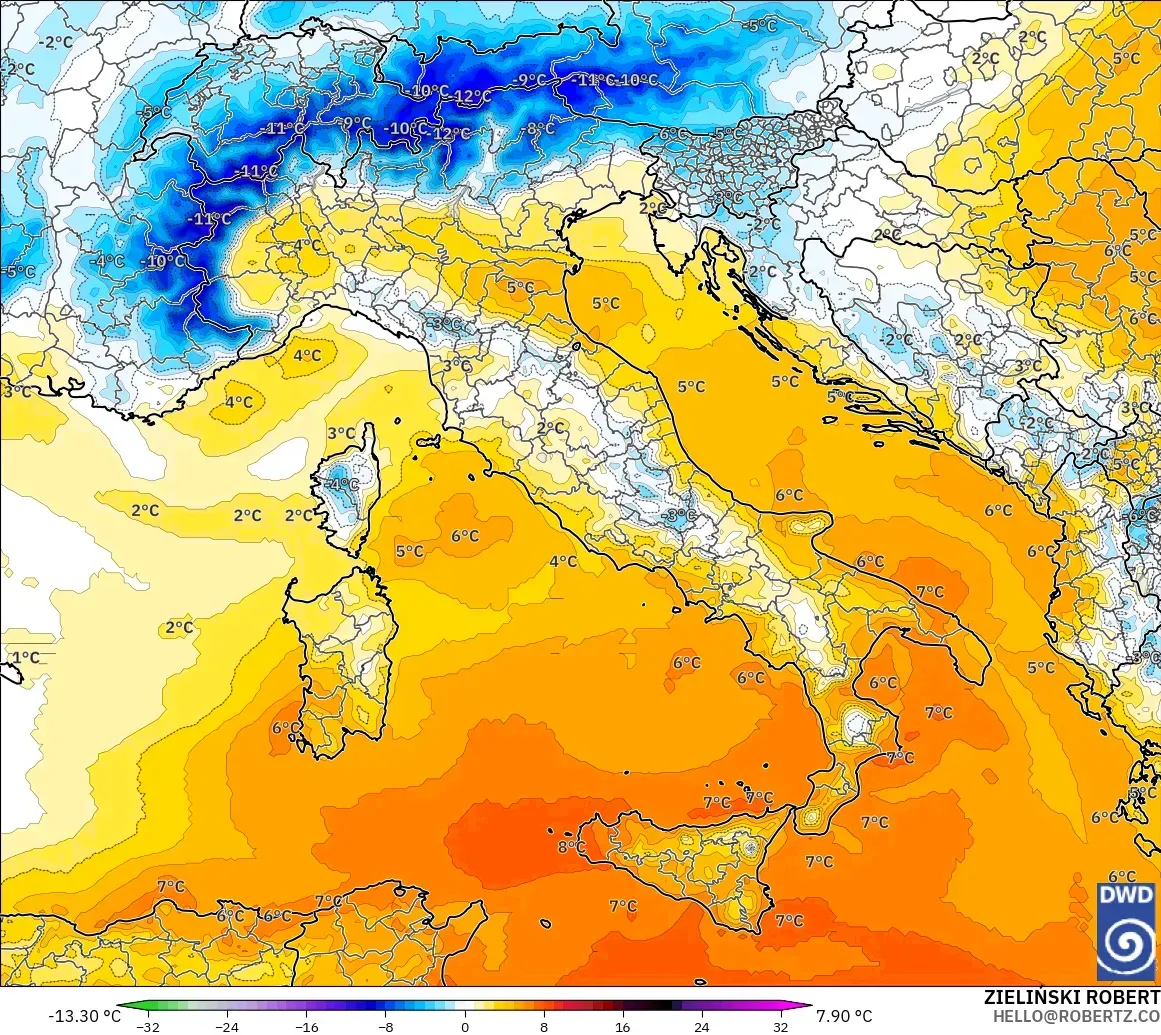 ICON modelo - Italia, Anomalía de temperatura a 850 hPa
