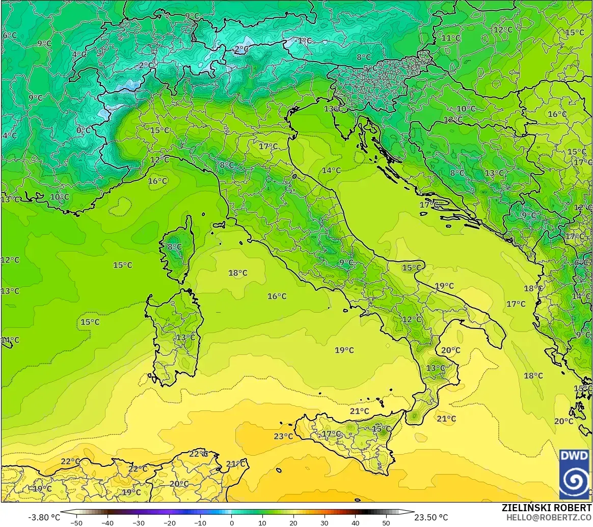 ICON modelo - Italia, Temperatura a 850 hPa