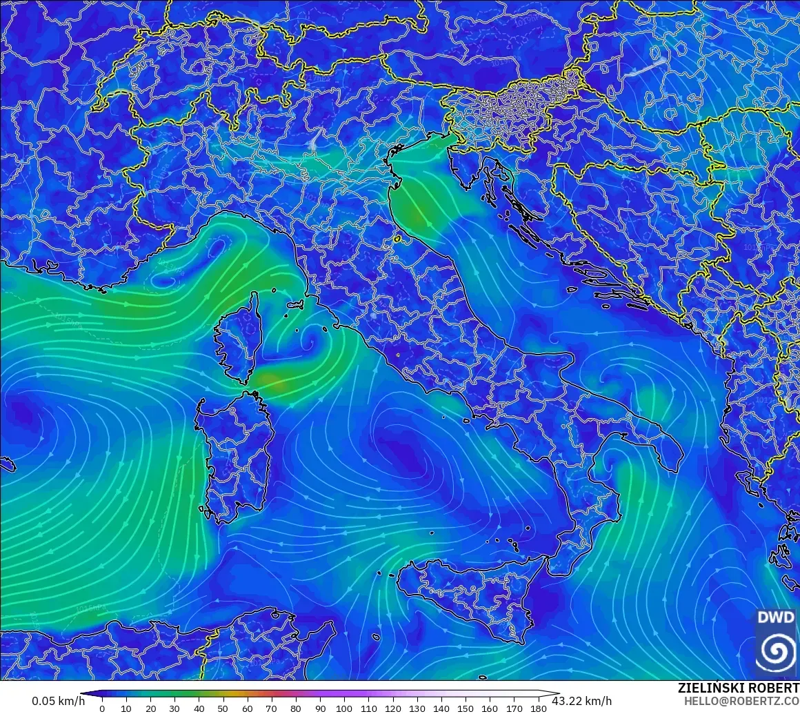 ICON modelo - Italia, Viento a 10 m