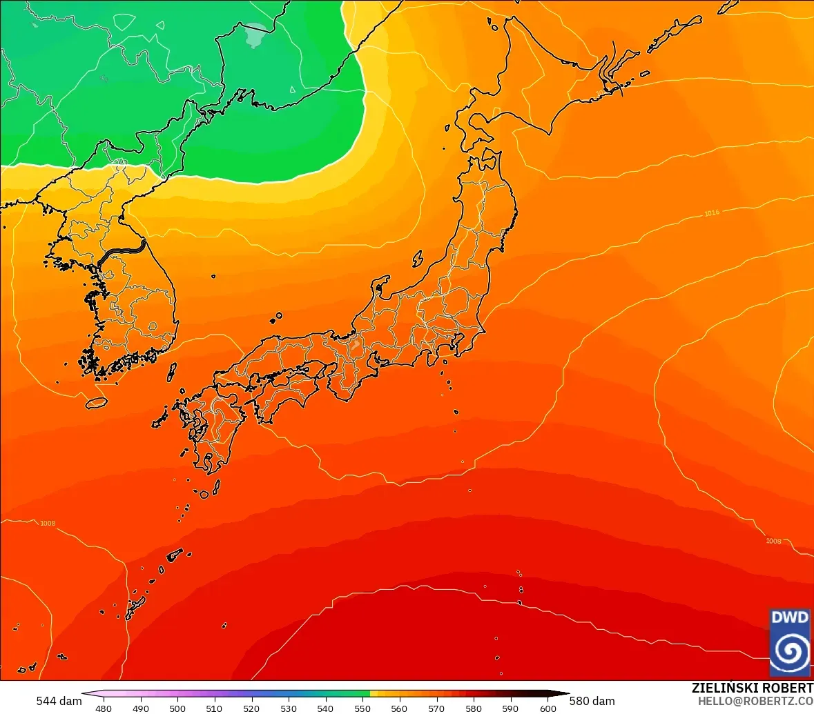 ICON modelo - Japón, Altura geopotencial a 500 hPa