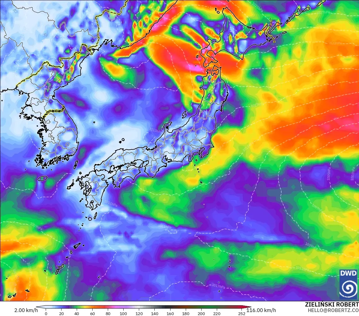 ICON modelo - Japón, Ráfagas de Viento Máximas