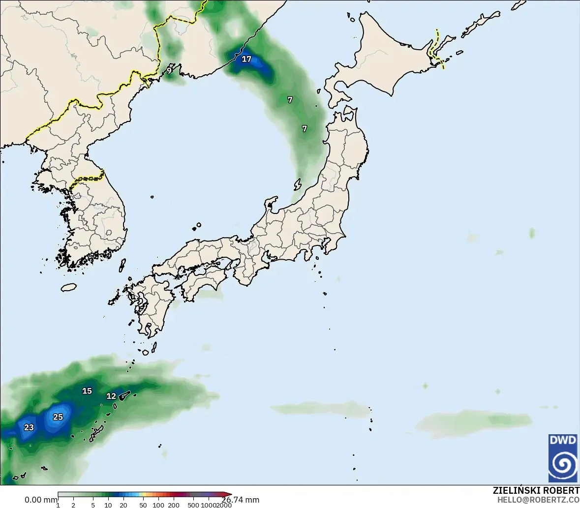 ICON modelo - Japón, Acumulación de precipitación