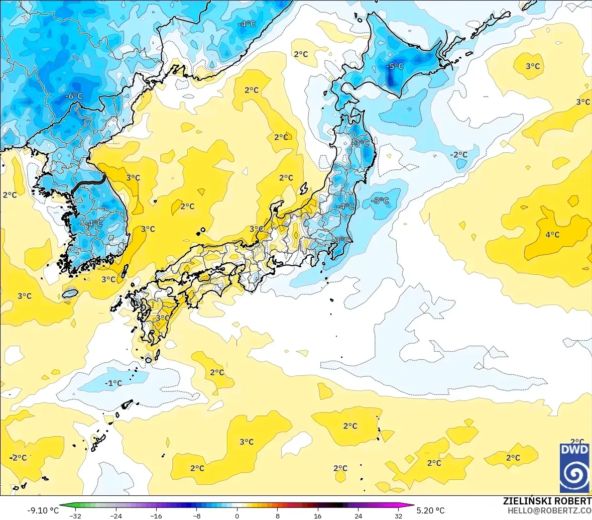 ICON modelo - Japón, Anomalía de temperatura a 2 m