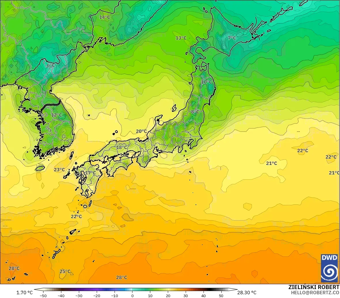 ICON modelo - Japón, Temperatura a 2 m
