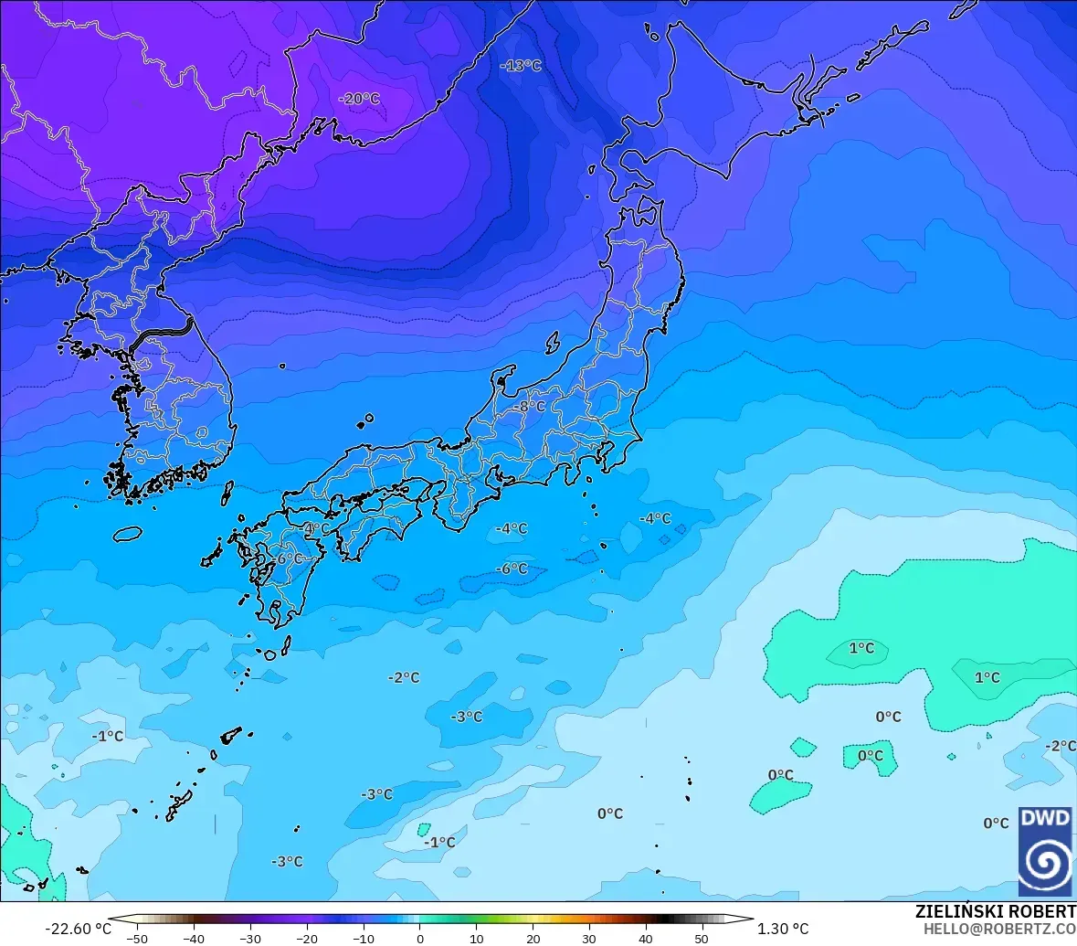 ICON modelo - Japón, Temperatura a 500 hPa