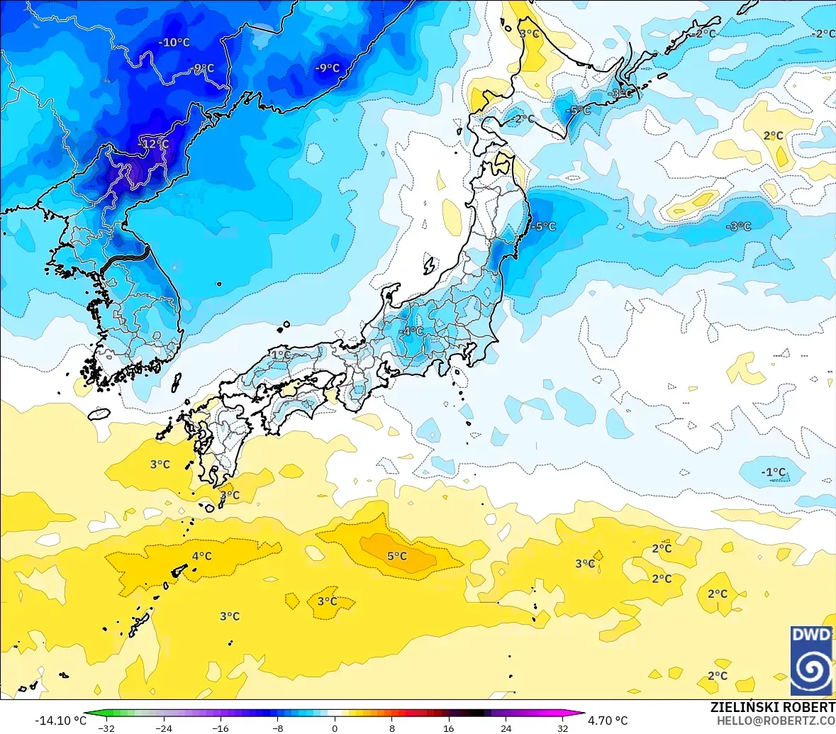 ICON modelo - Japón, Anomalía de temperatura a 850 hPa