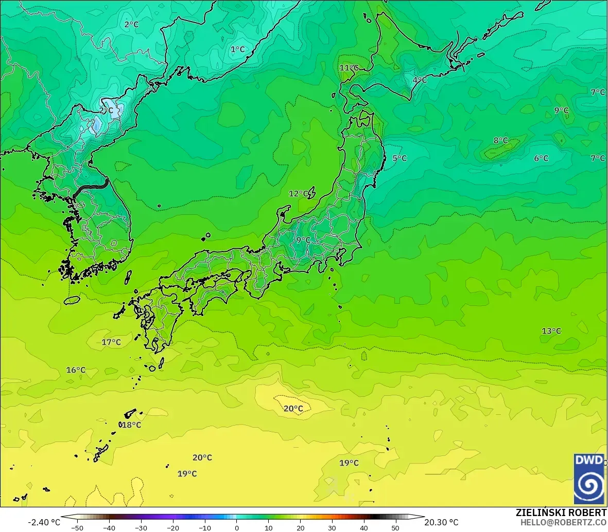 ICON modelo - Japón, Temperatura a 850 hPa