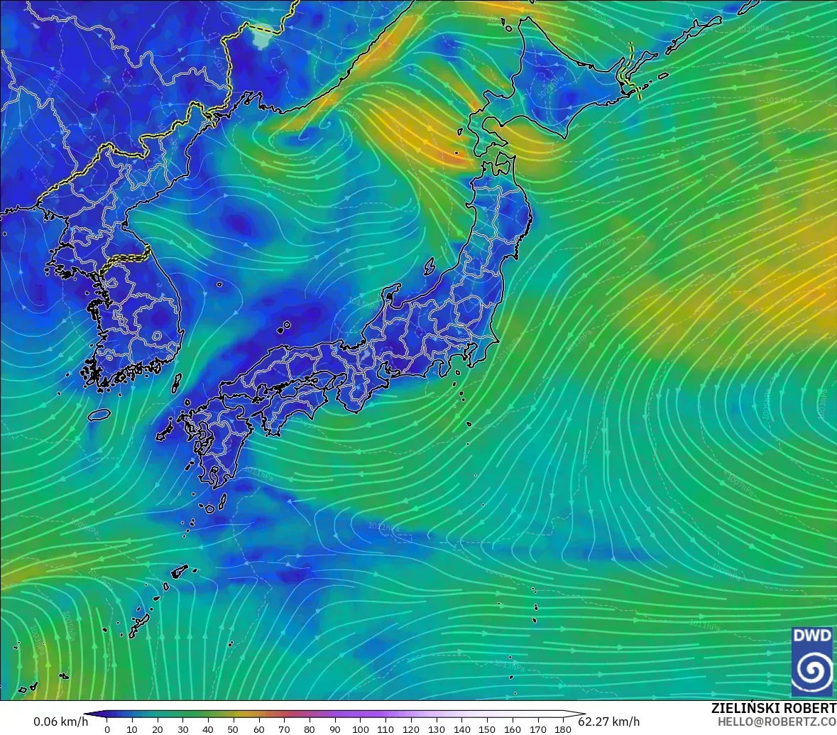 ICON modelo - Japón, Viento a 10 m