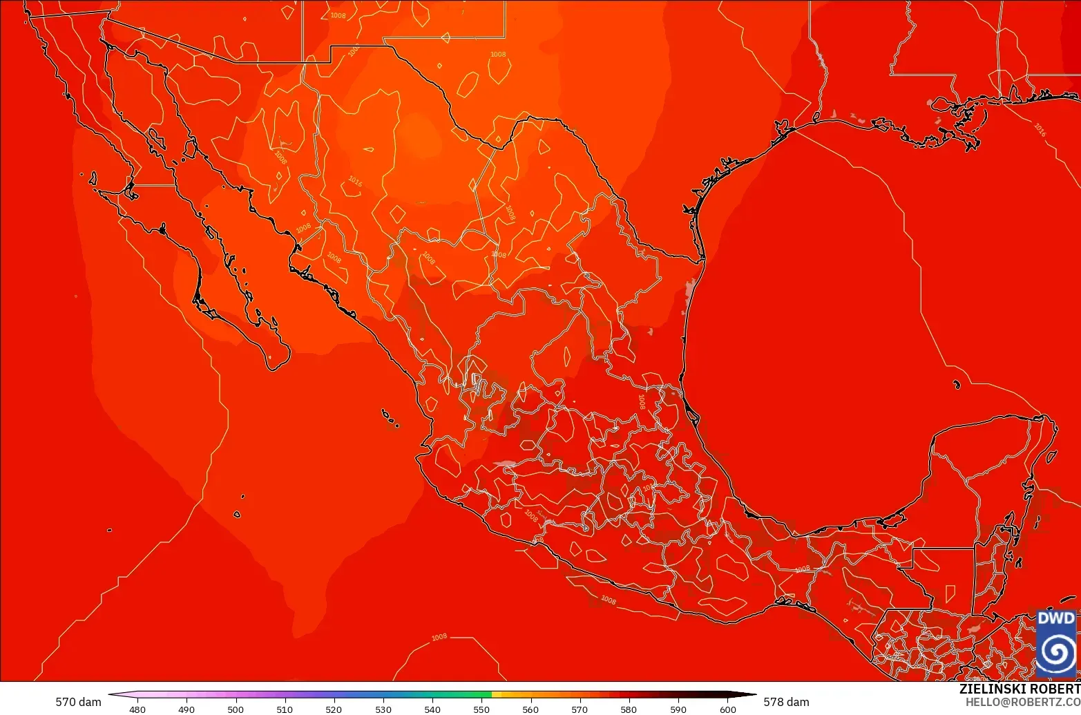 ICON modelo - México, Altura geopotencial a 500 hPa