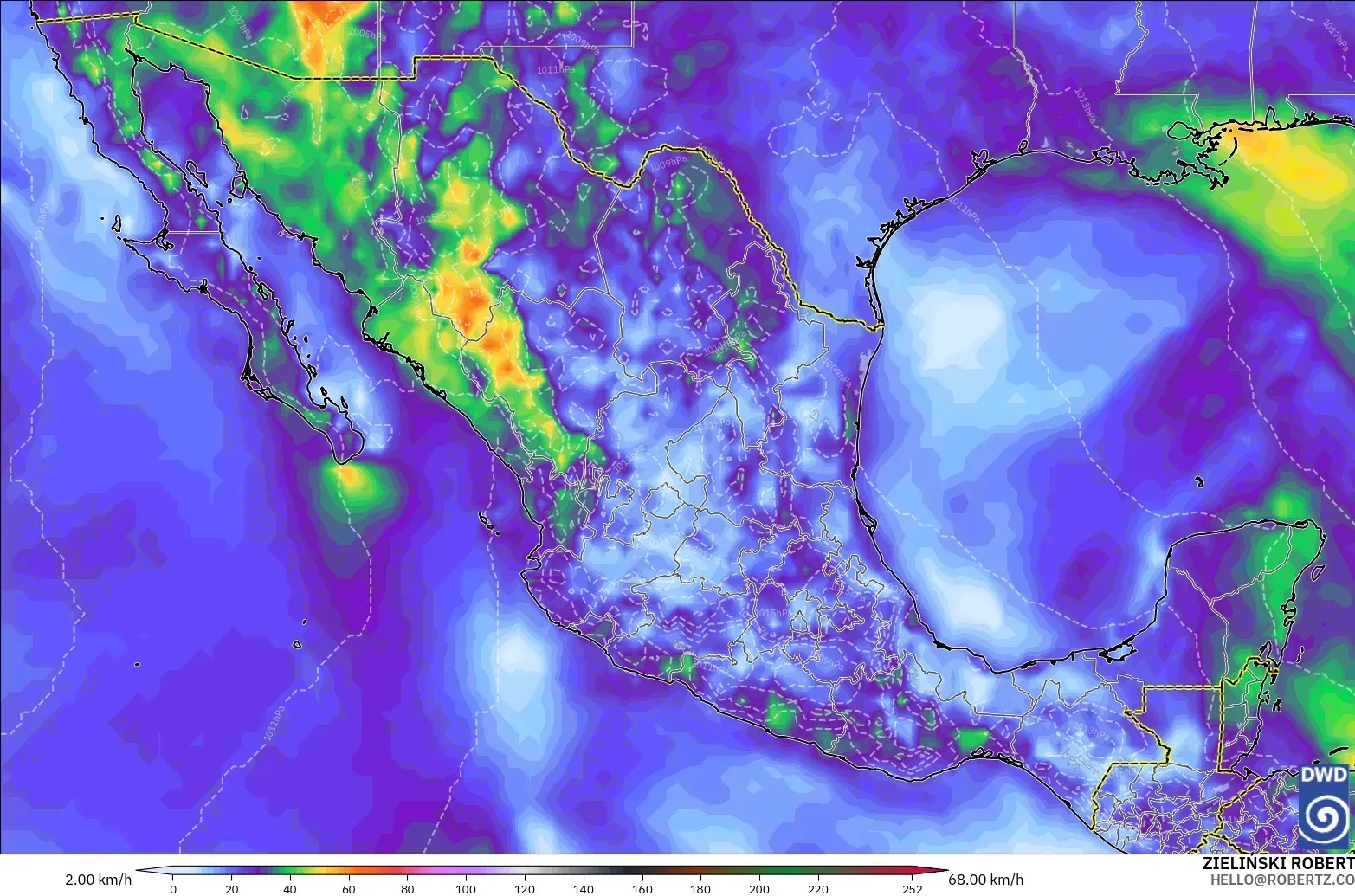 ICON modelo - México, Ráfagas de Viento Máximas