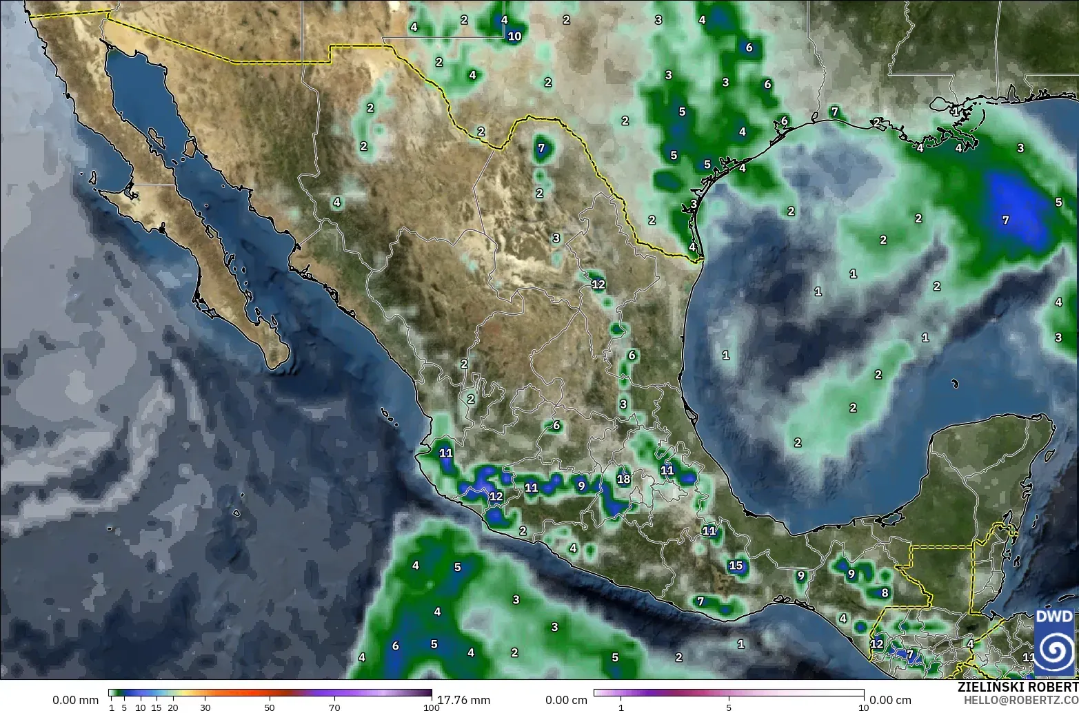 ICON modelo - México, Precipitación, nubes y presión