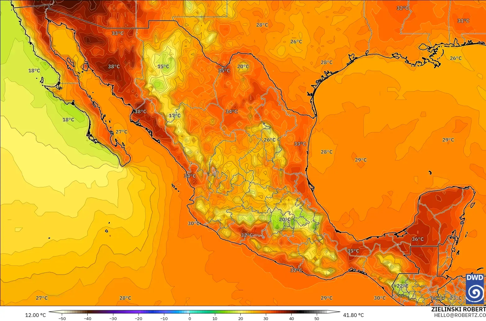 ICON modelo - México, Temperatura a 2 m