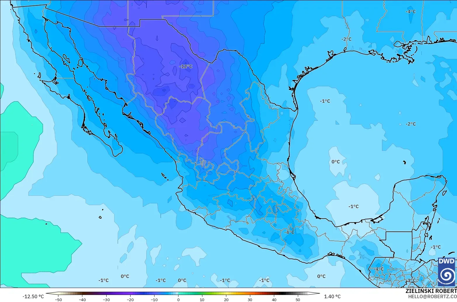 ICON modelo - México, Temperatura a 500 hPa