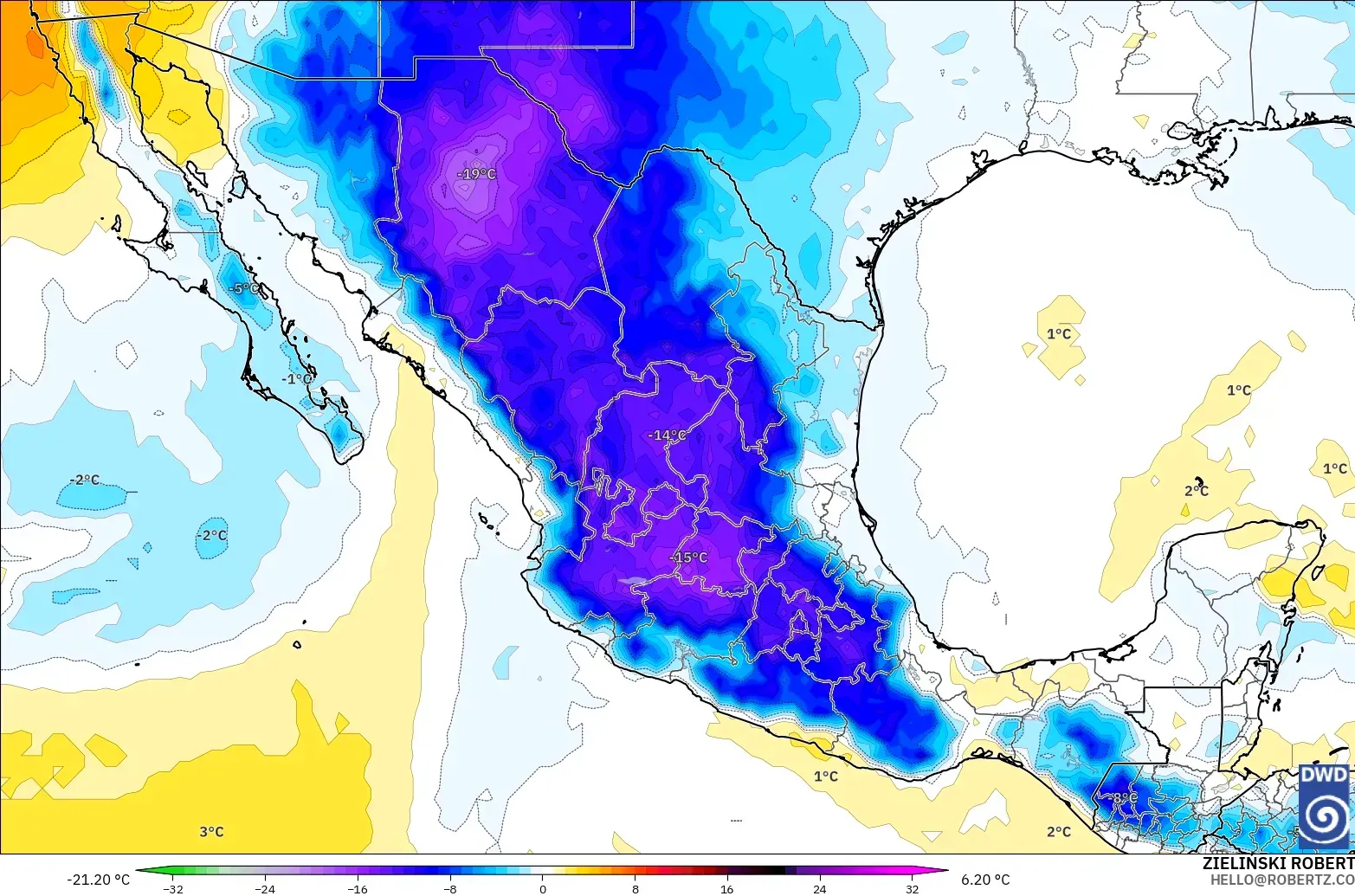 ICON modelo - México, Anomalía de temperatura a 850 hPa