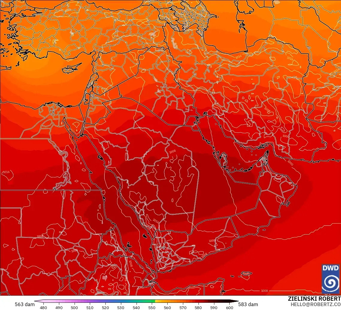 ICON modelo - Oriente Medio, Altura geopotencial a 500 hPa