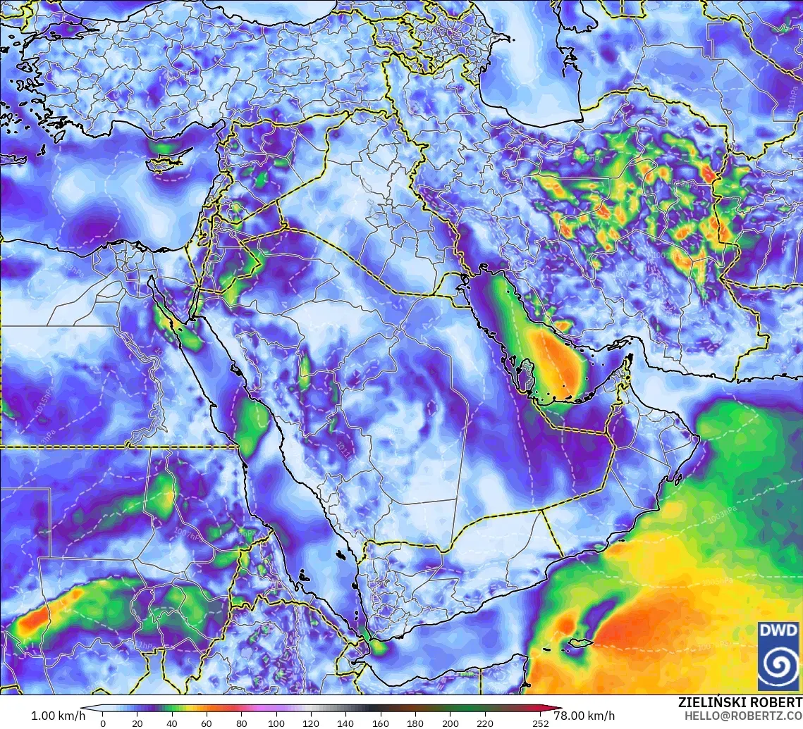 ICON modelo - Oriente Medio, Ráfagas de Viento Máximas