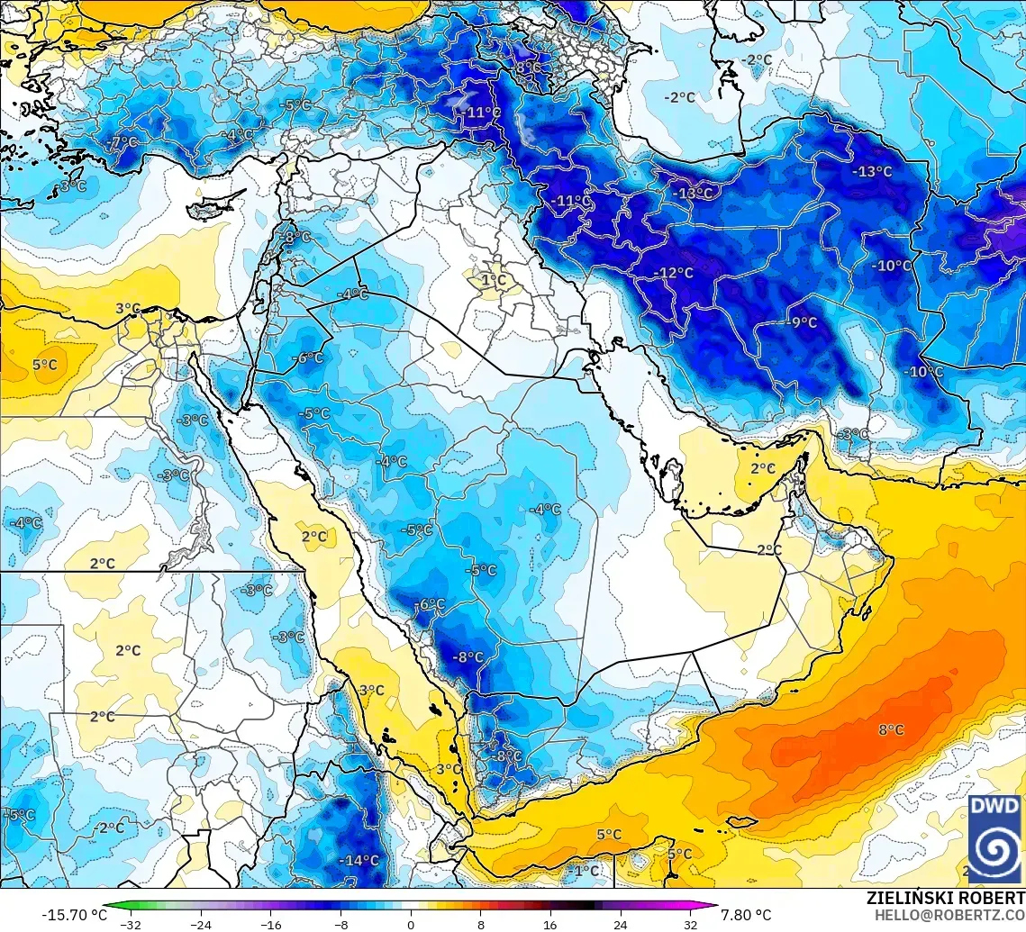 ICON modelo - Oriente Medio, Anomalía de temperatura a 850 hPa