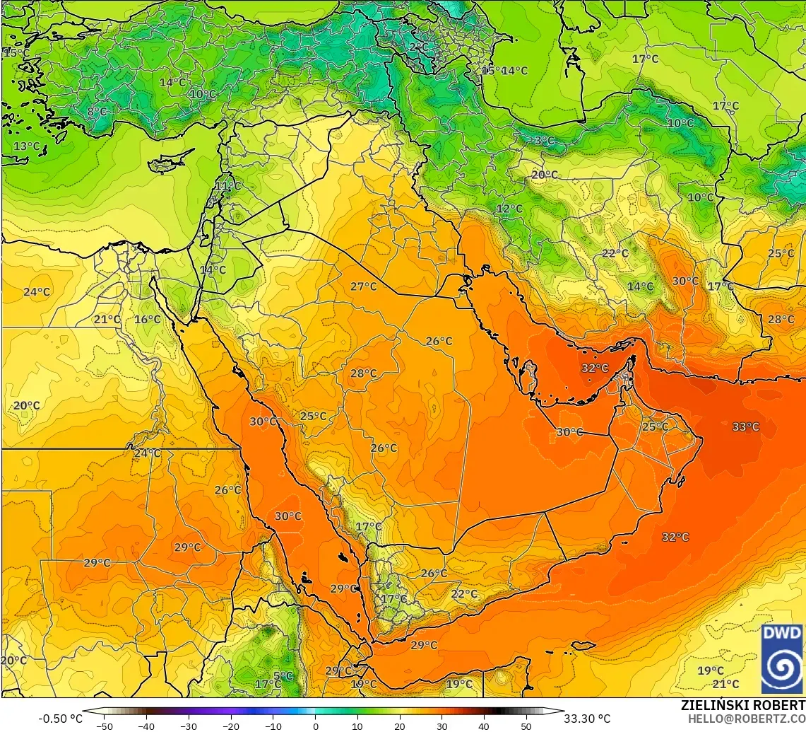 ICON modelo - Oriente Medio, Temperatura a 850 hPa