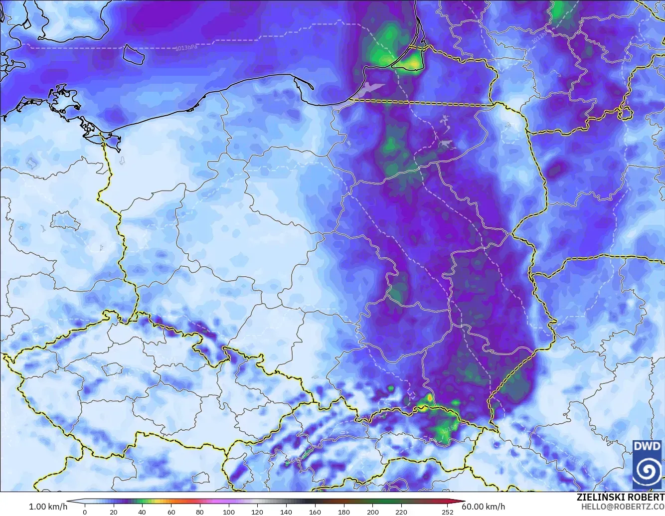 ICON modelo - Polonia, Ráfagas de viento